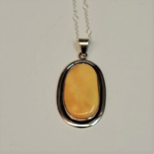 HWG-2328 Pendant, Butterscotch Amber Oval, Sterling Silver, Black Edge $105 at Hunter Wolff Gallery